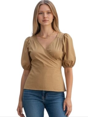 Old Navy Smocked Wrap Tie Puff Sleeve Blouse Wrapping Paper Medium Cotton